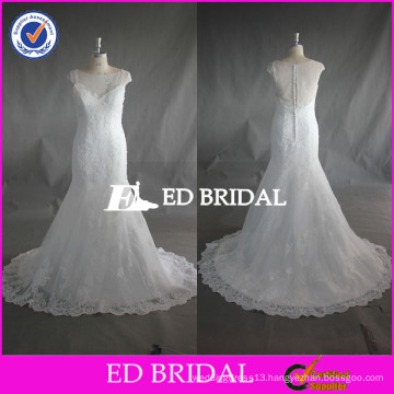 ED Elegant Custom Made Sheer Cap Sleeve See Through Bodice Mermaid Tulle Wedding Dress 2017